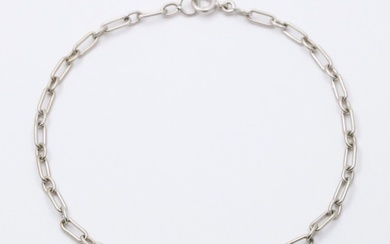 Art Deco 14K White Gold Oval Link Bracelet, 7.5” Long