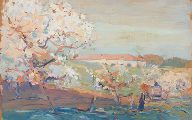 Arthur Dominique Rozaire (1879-1922) Apple Blossoms, Landscape with Wildflowers and...