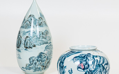 Asian Blue and White Vase and Jar