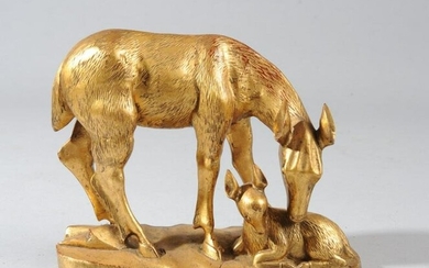 Asian Giltwood Lacquer Deer and Fawn