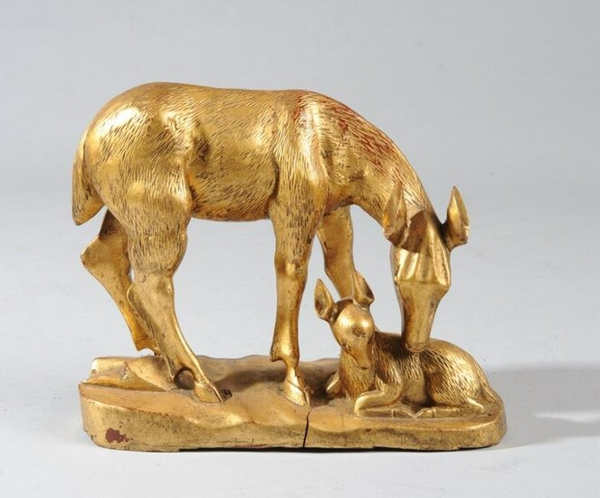 Asian Giltwood Lacquer Deer and Fawn