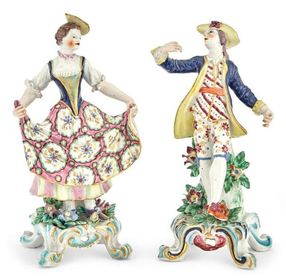 Associated Pair of Bow Porcelain Figures of Dancers