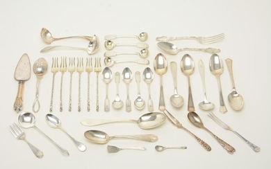 Assorted sterling silver spoons and utensils. 19th and