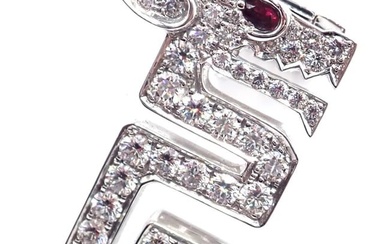 Authentic! Cartier Le Baiser Du Dragon 18k White Gold Diamond Ruby Pin Clip