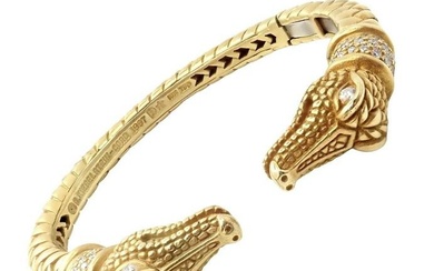 Authentic! Kieselstein Cord 18k Yellow Gold Diamond Two Alligator Heads Bracelet