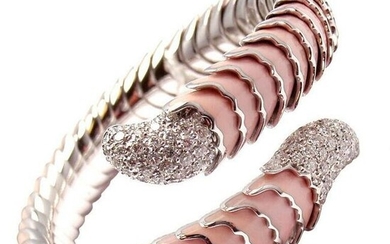 Authentic! ROBERTO COIN 18k White Gold Enamel Ruby Diamond Cobra Bangle Bracelet