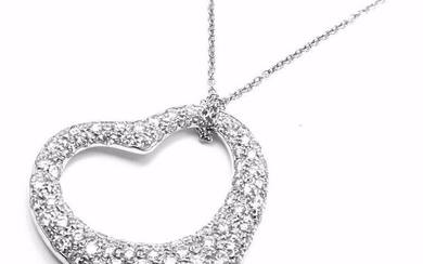 Authentic! Tiffany & Co Peretti Platinum 3ct Diamond Large Open Heart Necklace