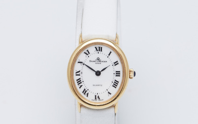 BAUME & MERCIER. Wristwatch/women's watch, quartz movement, 750 yellow gold, leather, Switzerland.