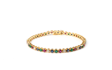 BRACELET, 18K gold with brilliant cut diamonds and oval-cut rubies, sapphires and emeralds.