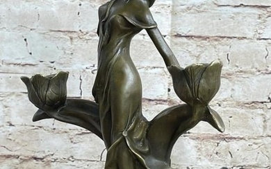 Beautiful Lady Candle Holder Bronze Sculpture