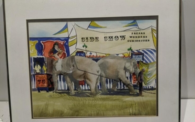 Bertha Sherwood Sideshow Elephants Watercolor Painting