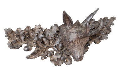 Black Forest carved wall mount crest with antelope