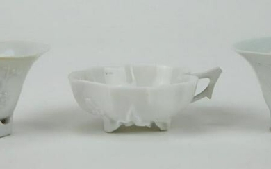 Blanc de Chine Teacups & Leaf Form Dish