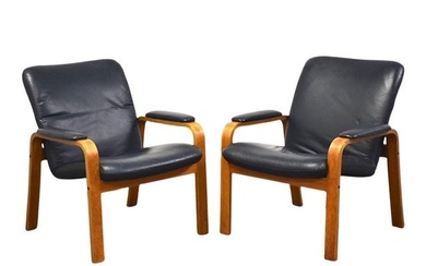 Blue Leather Lounge Chairs by Ekornes - a Pair