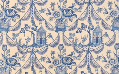 Bolt of Blue and White Linen Toile Fabric