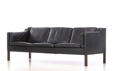 Børge Mogensen. Three-person sofa, black leather, model '2213'