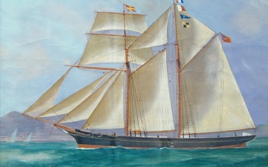 British School, mid-19th century- Little Pet, a British Schooner in calm seas and stormy waters; bodycolour on paper, a pair, ea. inscribed with title, each 40.5 x 50.5 cm (2)