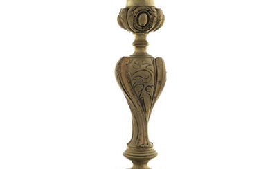 Bronze candlestick, has beautiful decorations and inscriptions, height about...