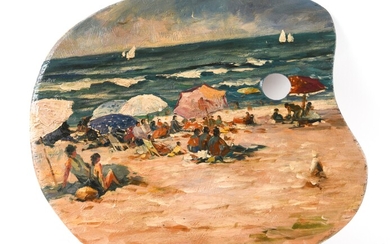 C. 1920'S BEACH SCENE PAINTED PALETTE