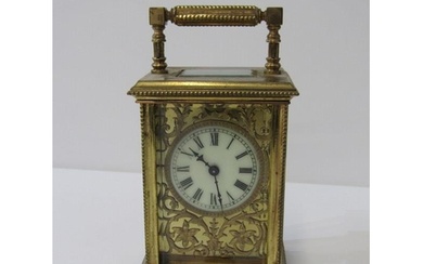 CARRIAGE CLOCK, brass cased carriage clock with enamelled di...