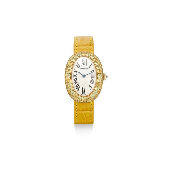 CARTIER | BAIGNOIRE, REFERENCE 1954 A YELLOW GOLD AND YELLOW SAPPHIRE-SET WRISTWATCH, CIRCA 1990