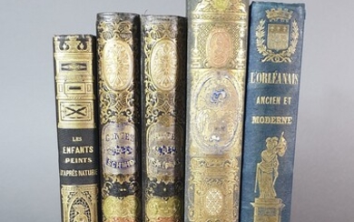 CARTONNAGES ROMANTIQUES. - Ensemble 4 ouvrages en 5 volumes in-8 et grand in-8, cartonnages d...