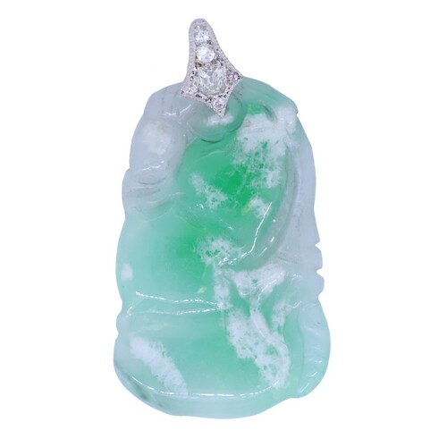 CARVED JADE PENDANT WITH DIAMOND BAIL, the jade pendant with...