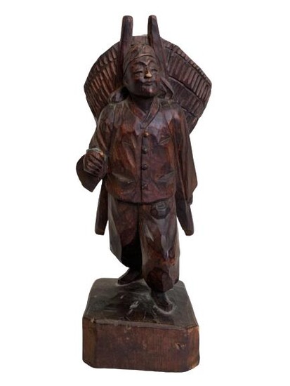 CARVED WOOD AFRICAN STYLE TRADER STATUE 13"