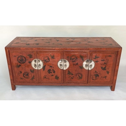 CHINESE CABINET, early 20th century scarlet lacquered and gi...