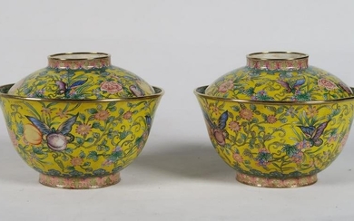 Pair Of Enamel Painted Bronze Tea Bowls With Mark