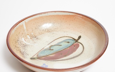 Canadian School Studio Pottery, Large Bowl with Leaf Decoration, mid-20th century