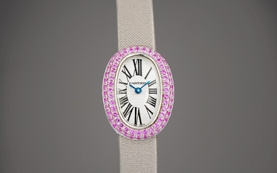 Cartier Mini Baignoire, Reference 2369 | A white gold and pink sapphire-set wristwatch, Circa 2002 | 卡地亞 | Mini Baignoire 型號2369 | 白金鑲粉紅色藍寶石腕錶，約2002年製