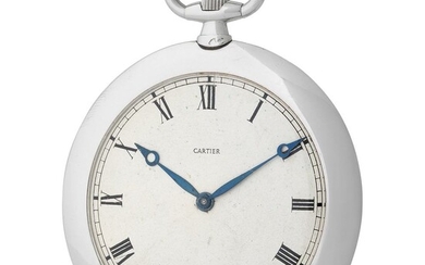 Cartier. Special and Refined Art Deco Pocket Watch in Platinum, With Silver Roman Numbers Dial