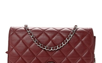 Chanel Aged Calfskin Quilted Wallet On Chain WOC Burgundy