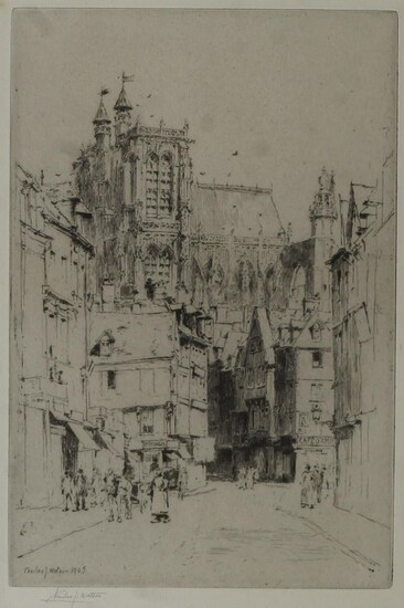 Charles Watson, British 1846-1927- Abbeville, France, 1905; etching on wove, signed in the plate and in pencil, image 20.2 x 15.1 cm. (framed)