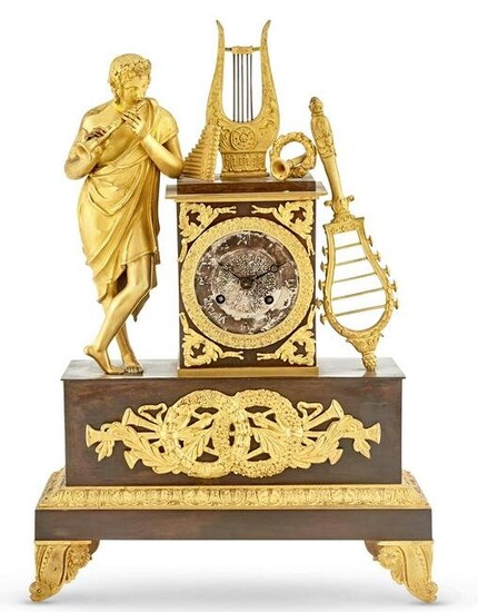 Charles X Gilt and Patinated Bronze Mantel Clock