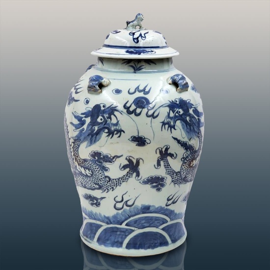 Chinese Blue And White Porcelain Lidded Floor Vase Decorated With...