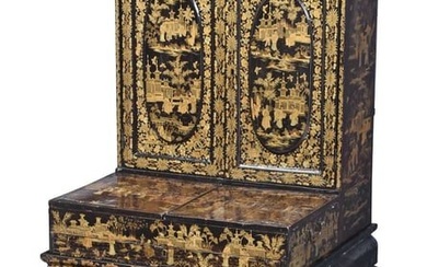 Chinese Export Black Lacquer and Parcel Gilt Ladies Secretary