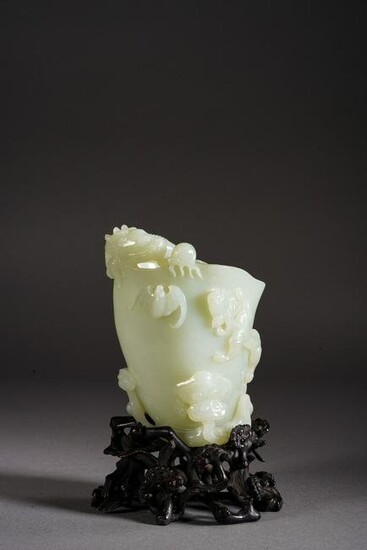 Chinese Nephrite White Jade 'Dragon and Chilong' Cup