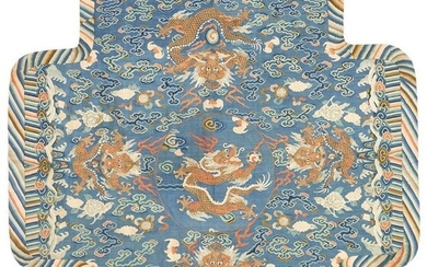 Chinese Qing Silk Embroidery Panel, Dragons w/ Pearls