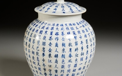 Chinese blue & white Calligraphy jar and cover