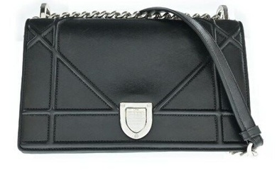 Christian Dior Diorama Chain Shoulder Bag Calf Skin Leather Black