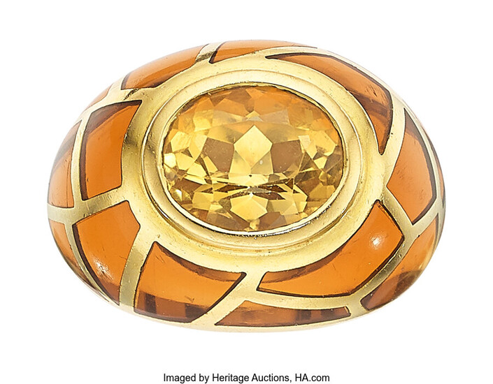 Citrine, Enamel, Gold Ring, French Stones: Oval-shaped citrine Metal:...