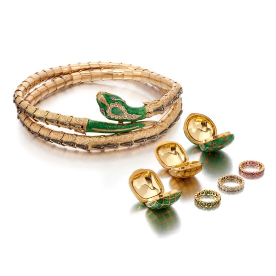 Collection of enamel, diamond, ruby and emerald jewels (Collezione di gioielli in smalto, diamanti, rubini e smeraldi)