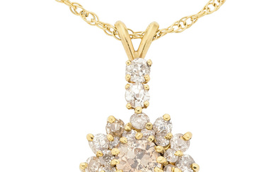 Colored Diamond, Diamond, Gold Pendant-Necklace Stones: Light brown European-cut...