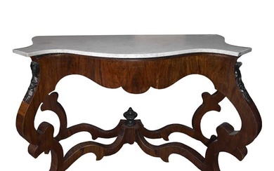 Console in Louis Philippe mahogany wood with marble on the top, Mid 19th century