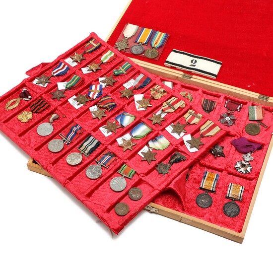 NOT SOLD. Collection medals in wooden box, e.g. England, Russia, Bulgaria etc. In total c....