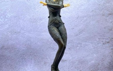 Cross Arm Lady Bronze And Faux Bone Sculpture