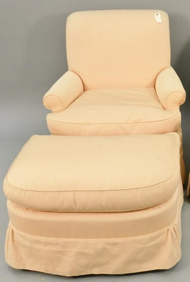 Custom upholstered swivel chair and ottoman, Thomas