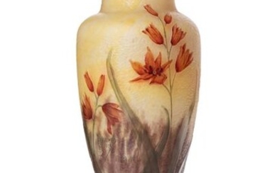 DAUM - Nancy France "Giroflées" Vase en verre...
